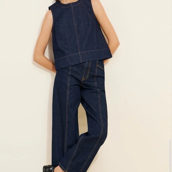 Madewell Boxy Denim Shell Top Medium sz 8 - Picture 6 of 8